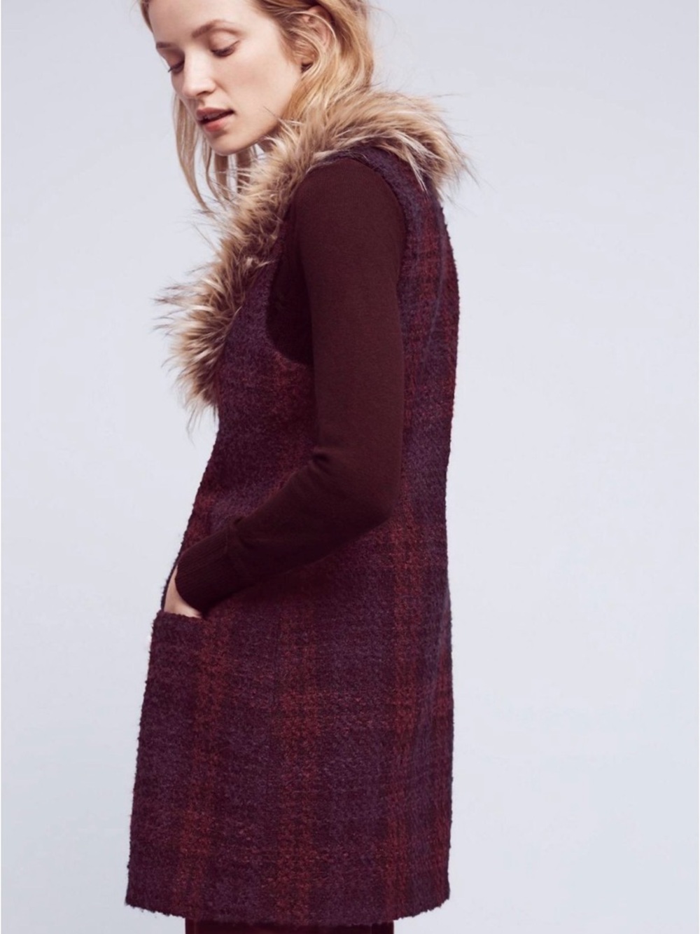 Sanctuary Yannah Plaid Vest Faux Fur Collar Anthropologie NWT $158 - Picture 4 of 6